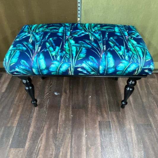 Navy palm leaf jungle bench