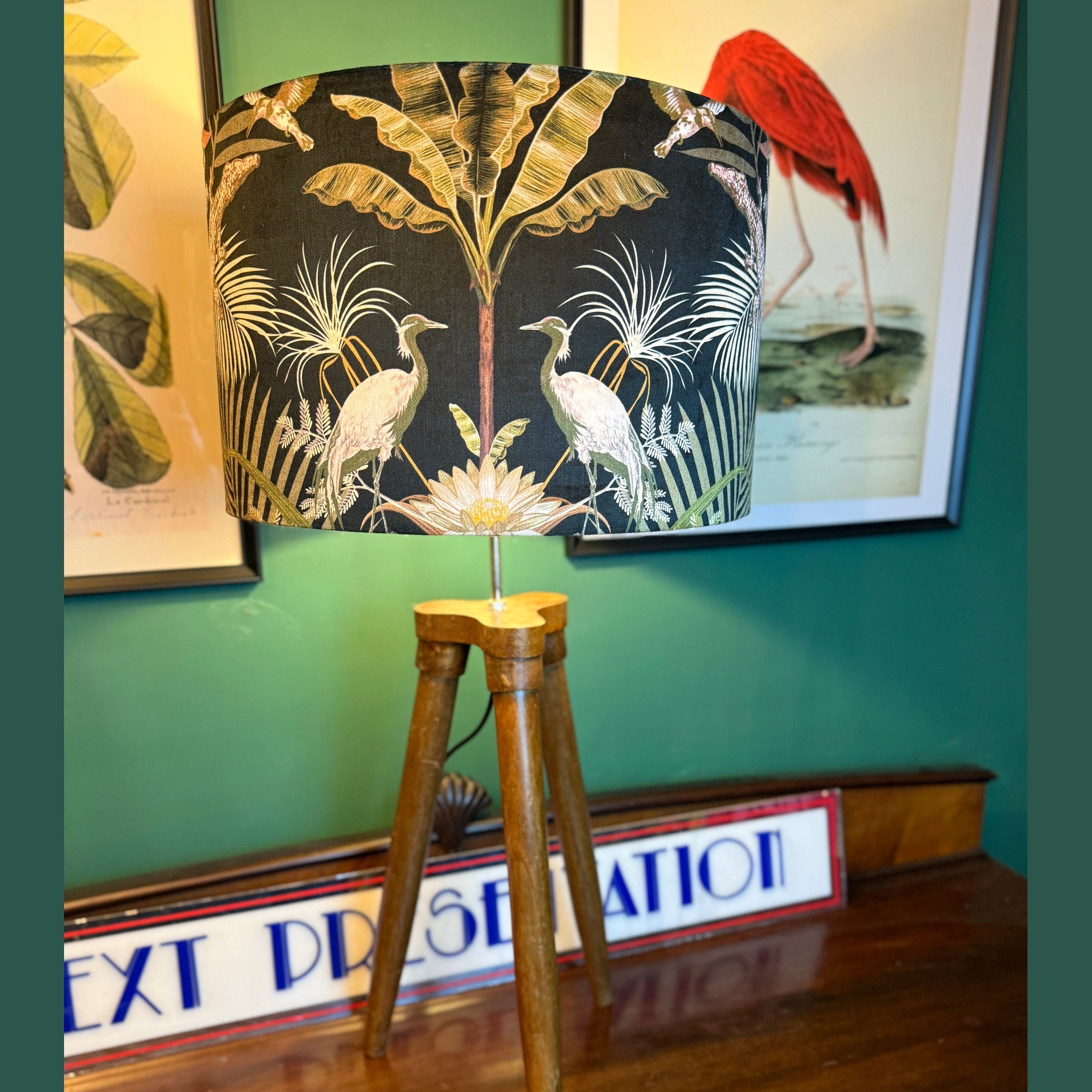 Crocodilia Cranes | Black Velvet | Handmade |  Becca Who | Lampshade