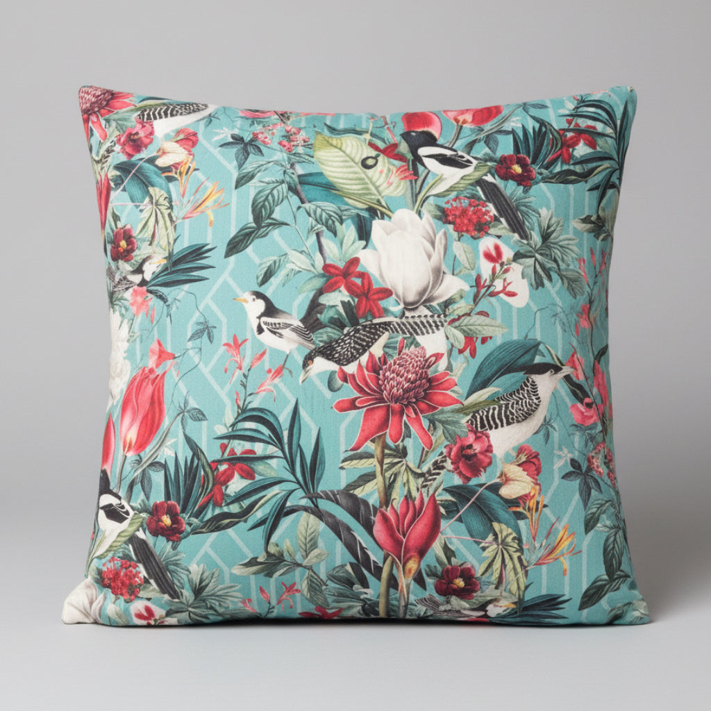 Geometric Birds | Teal & Pink Velvet | Cushion
