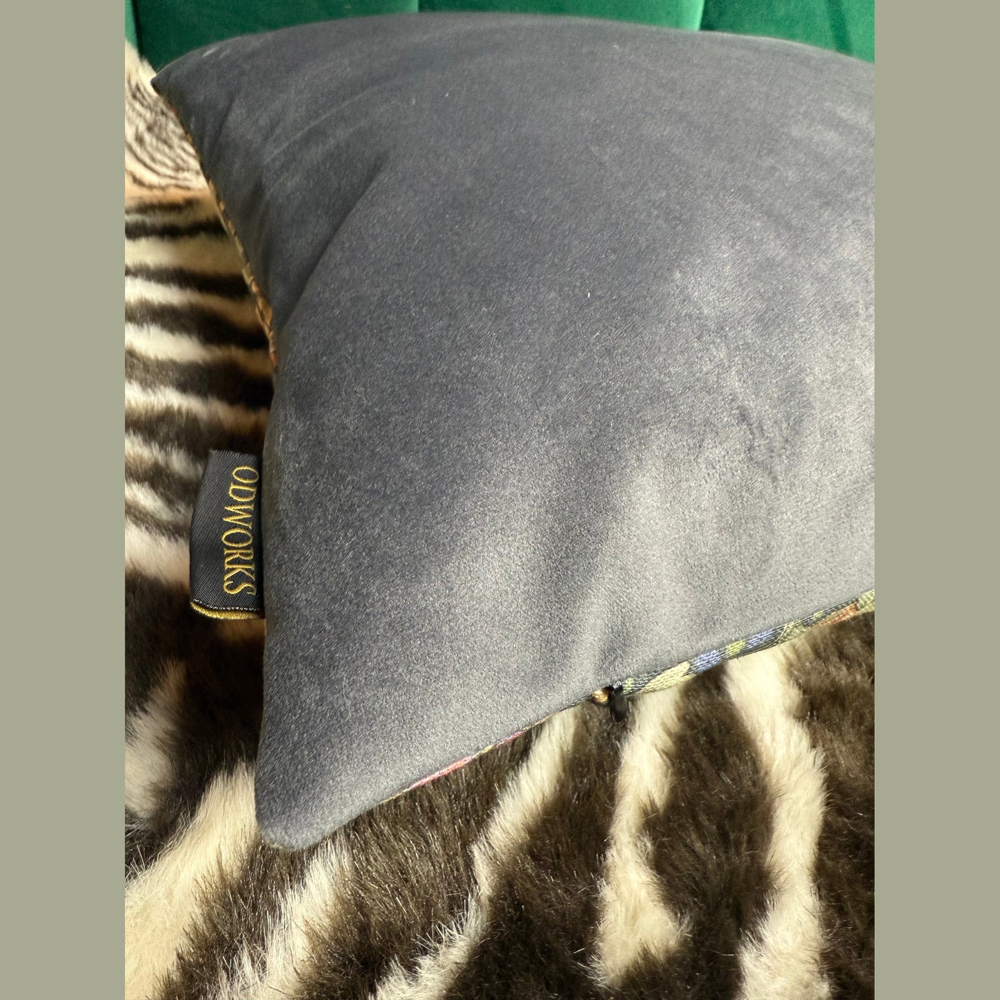 William Morris Orchid luxury feather cushion in midnight