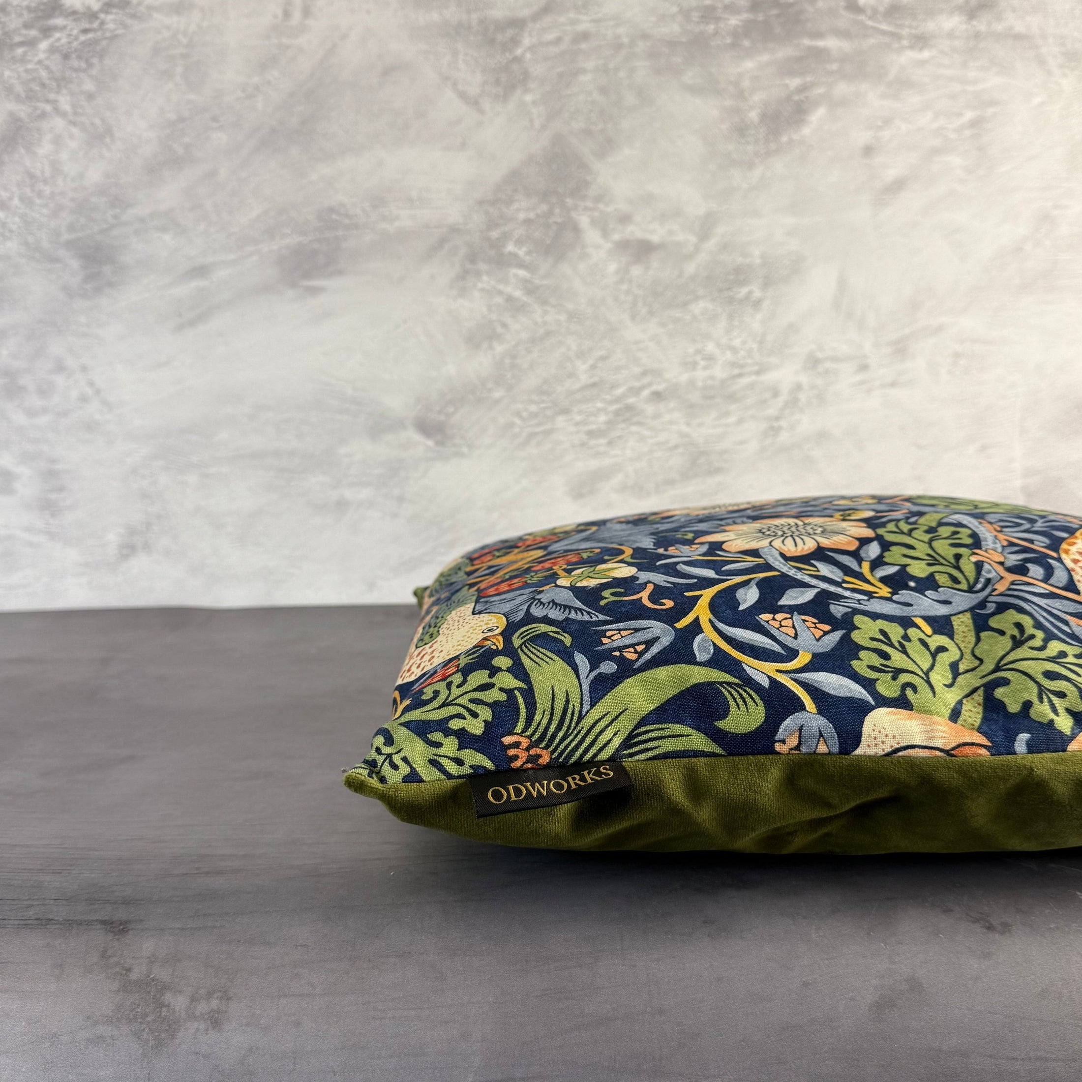 Strawberry Thief | Navy & Green Cotton | William Morris | Cushion