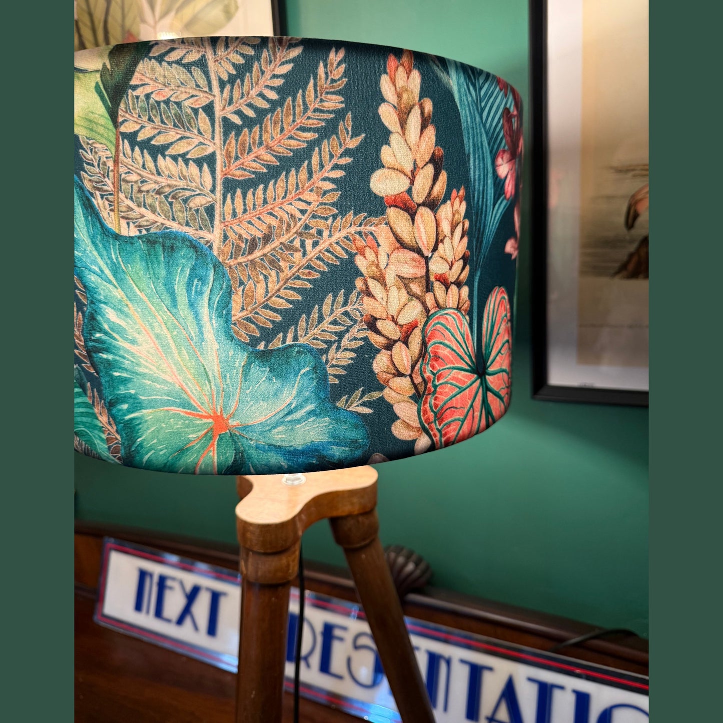 Electric botanical palm leaf velvet lampshade