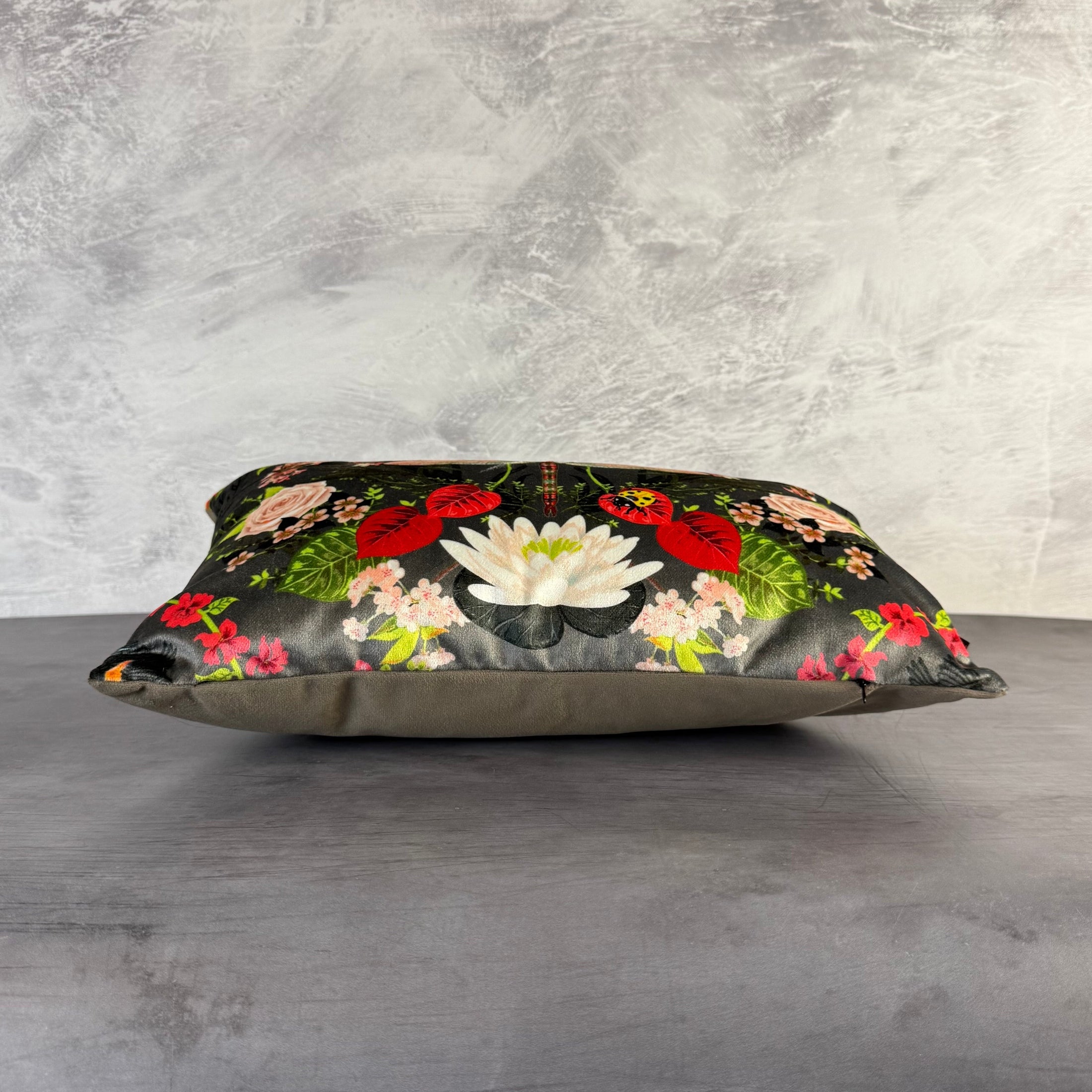 Garden Treasures Dragonfly | Grey Velvet | Handmade | Becca Who| Luxury Cushion