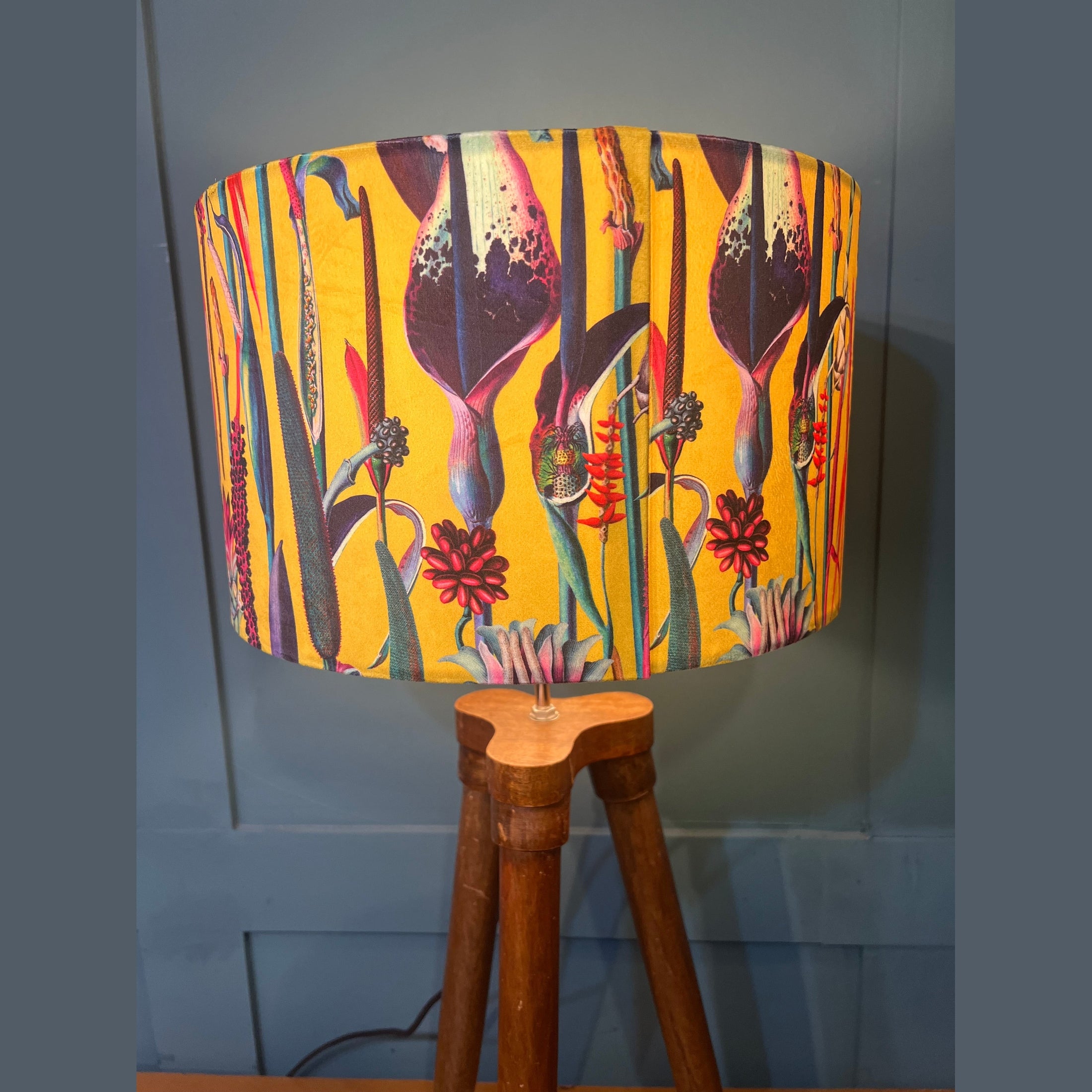 Botanical Lily | Yellow & Teal Velvet | Lampshade
