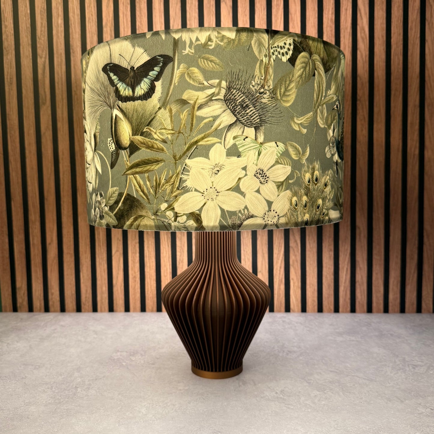 Peacocks & butterflies grey and sage velvet lampshade