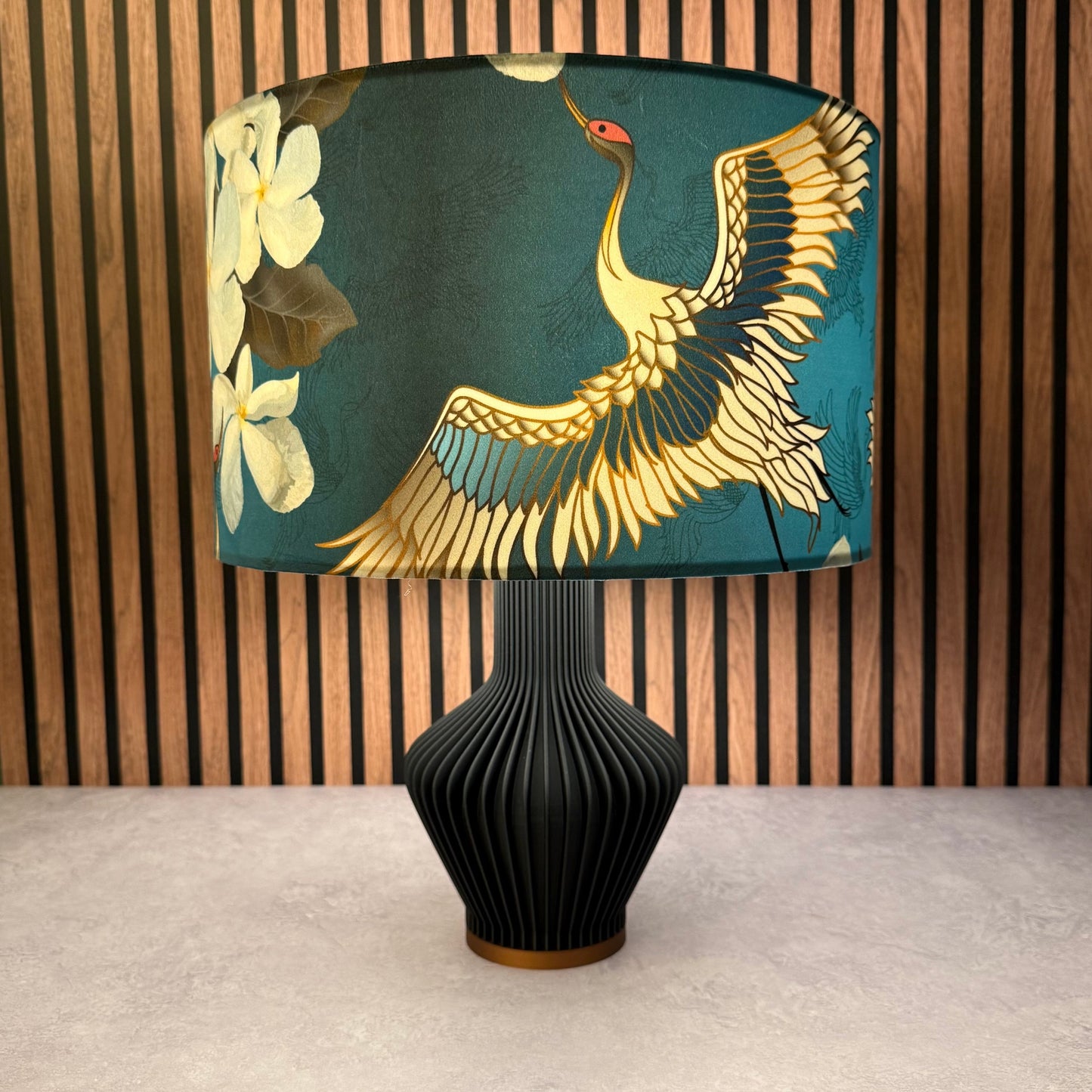 Japanese cranes teal velvet lampshade