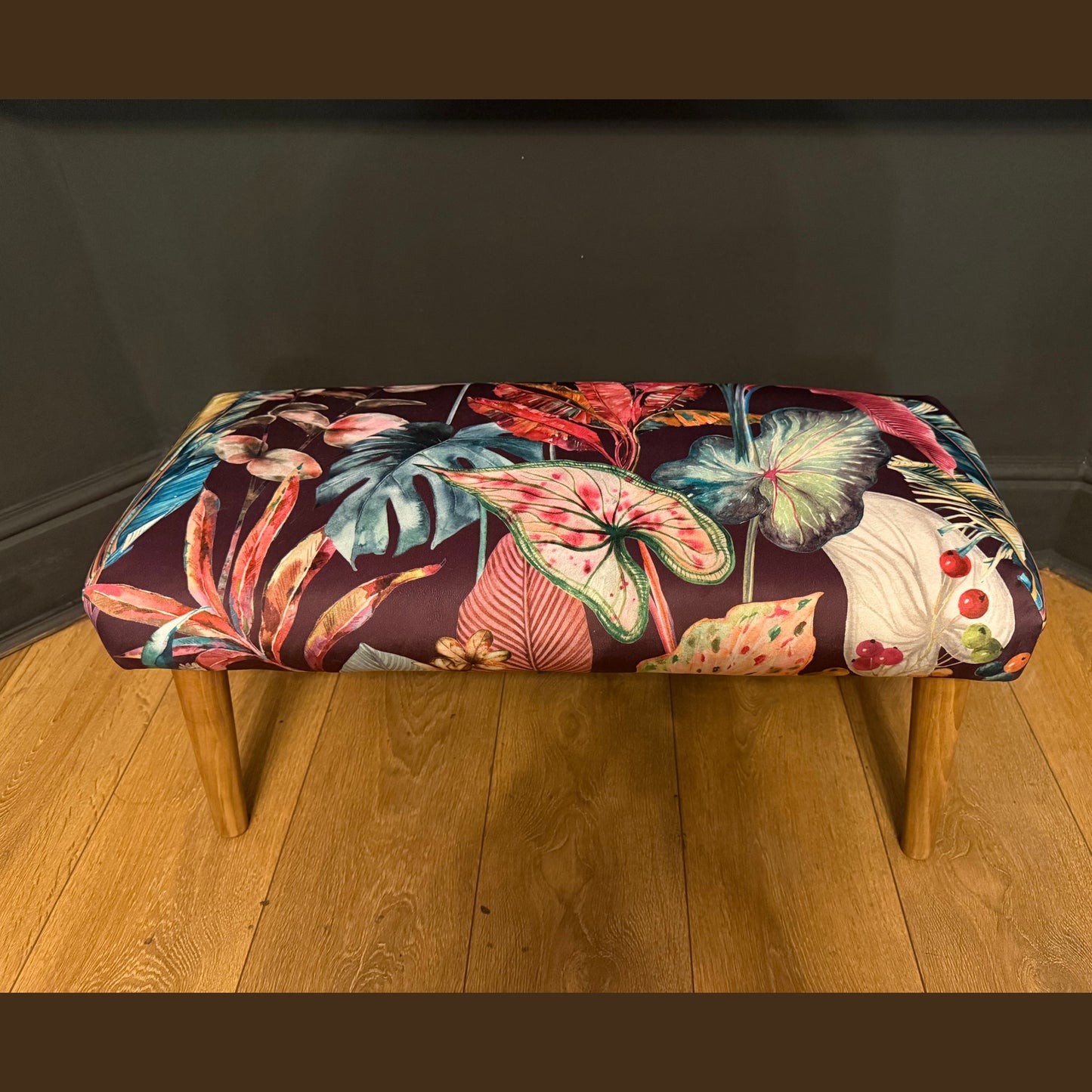 Acid leaf botanical footstool hot pink / teal velvet Footstool