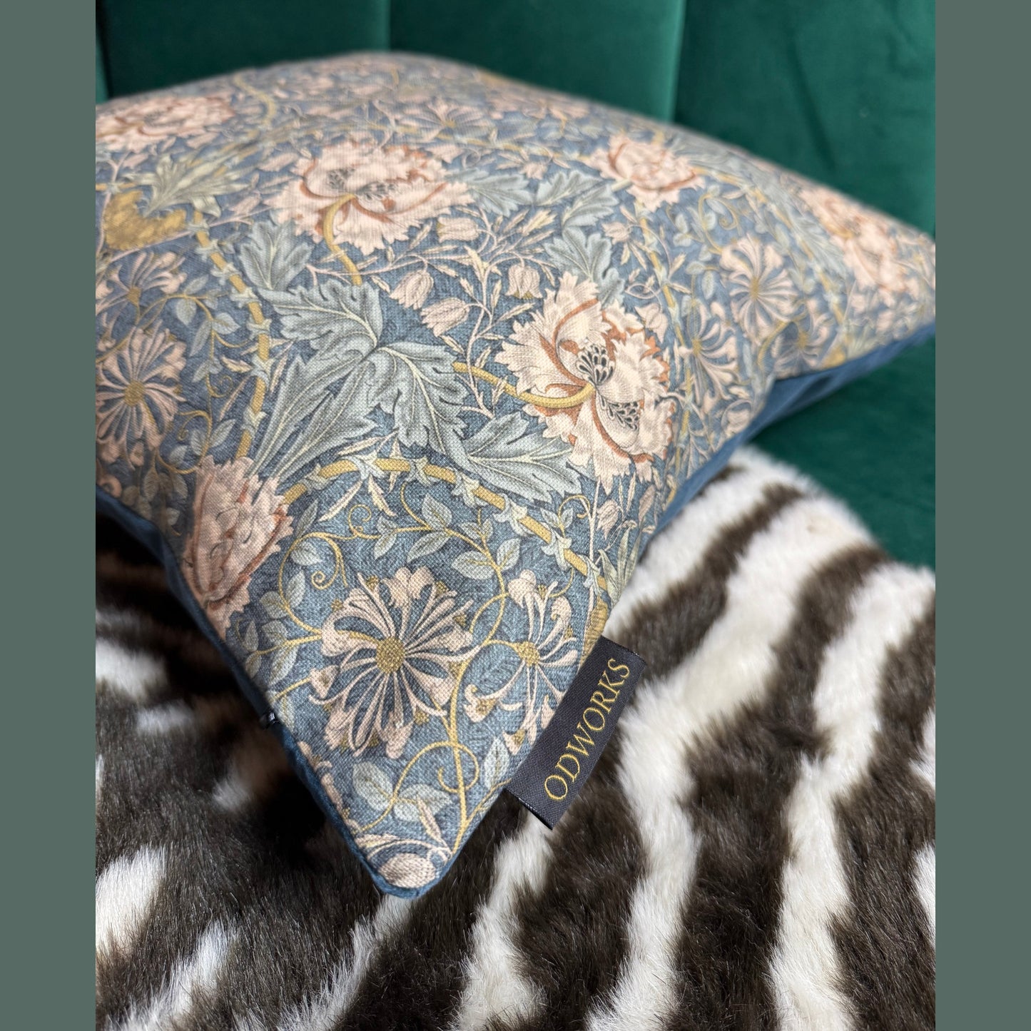 William Morris  Honeysuckle luxury feather cushion in steel