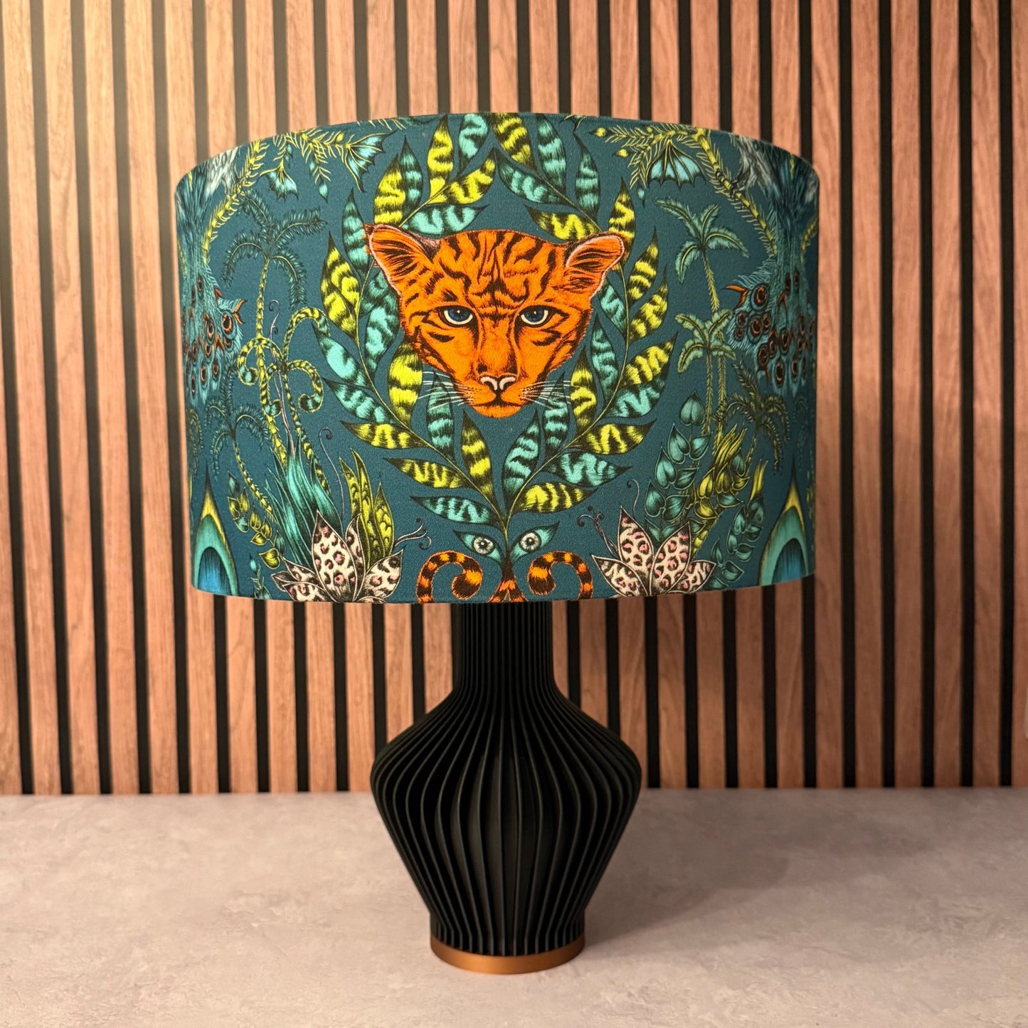 The Amazon tiger teal
lampshade Emma J Shipley jungle