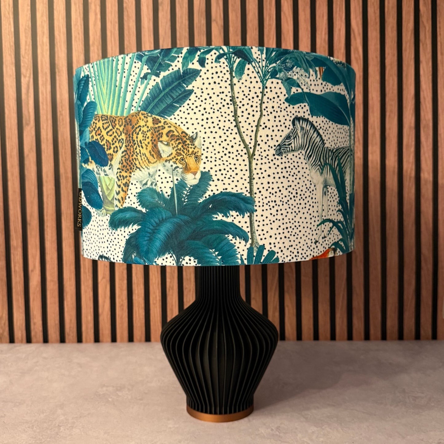 Tropical paradise jungle white & teal  velvet lampshade