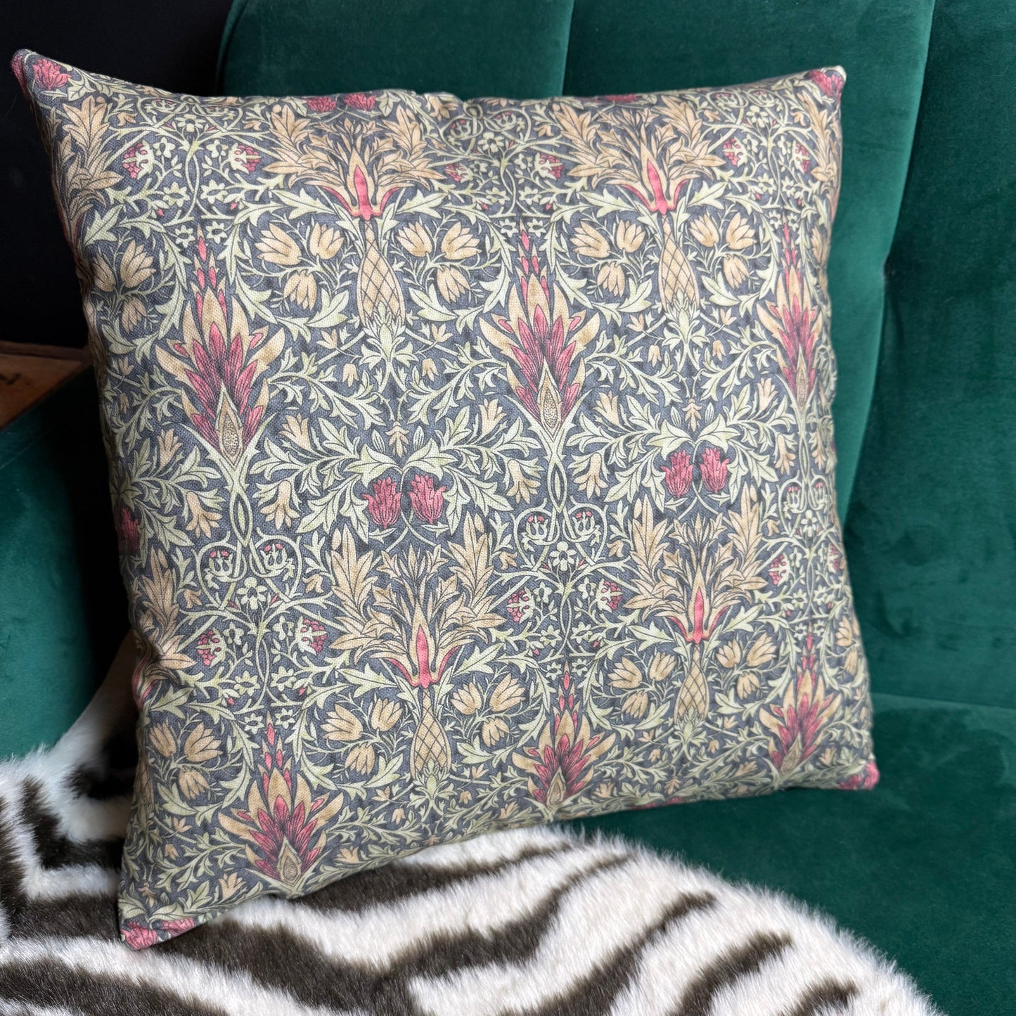 William Morris Snakeshead luxury feather cushion in mocha