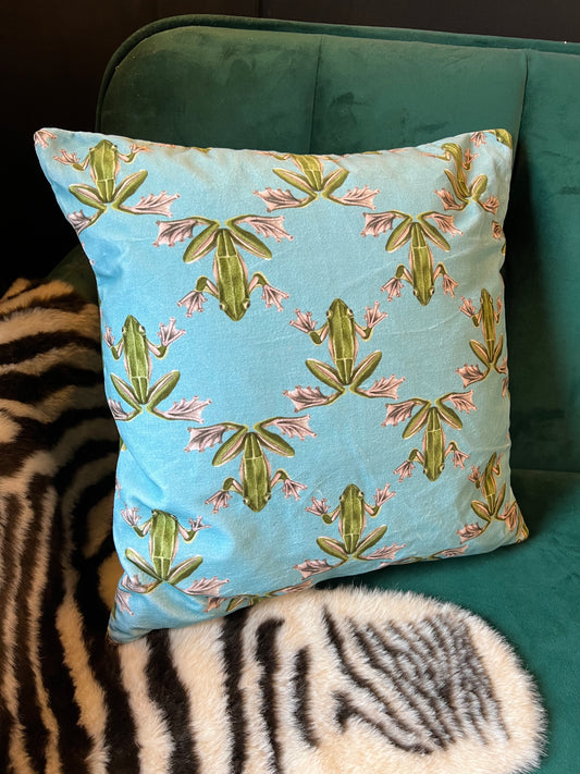 Wood frog luxury velvet cushion Harlequin