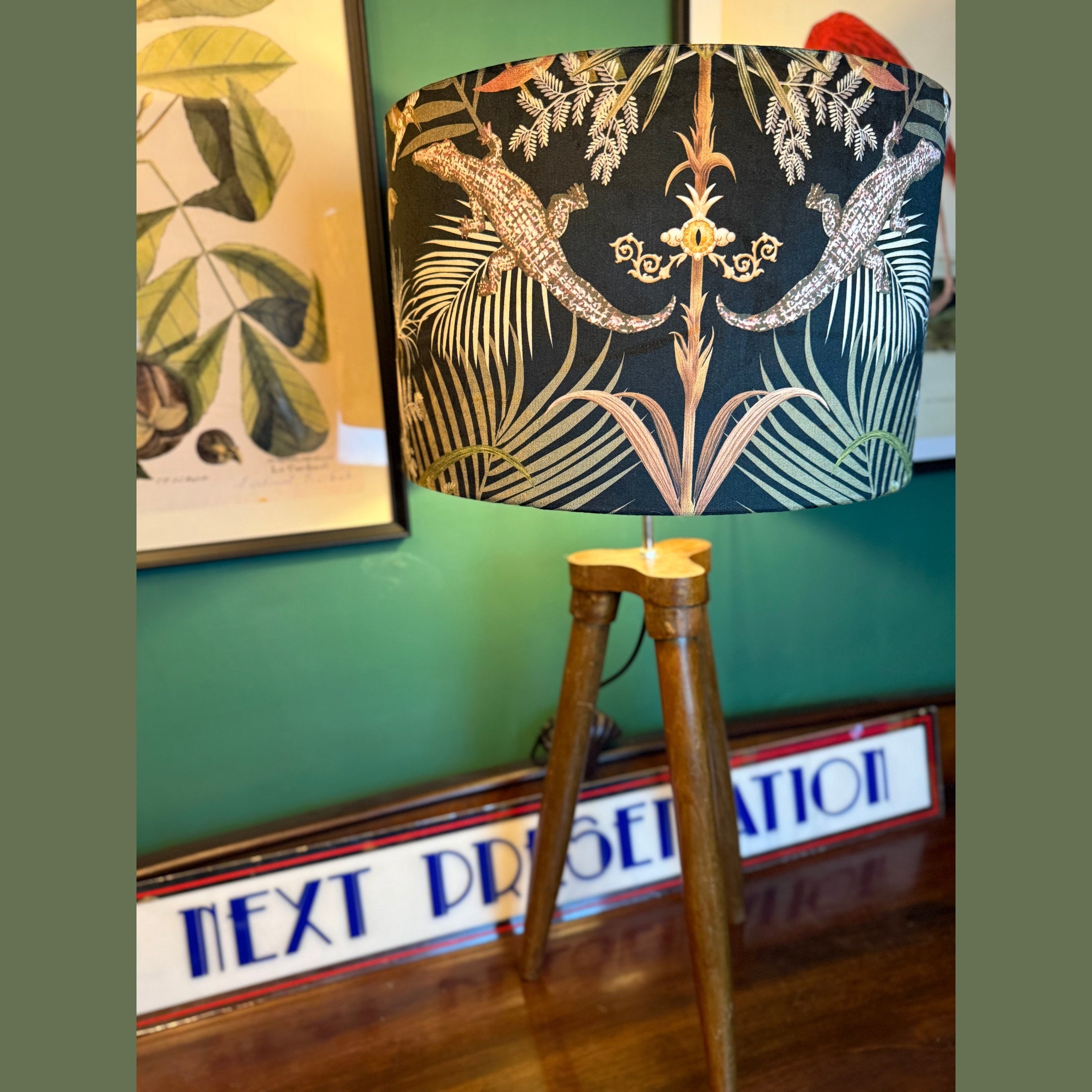 Crocodilia Cranes | Black Velvet | Handmade |  Becca Who | Lampshade