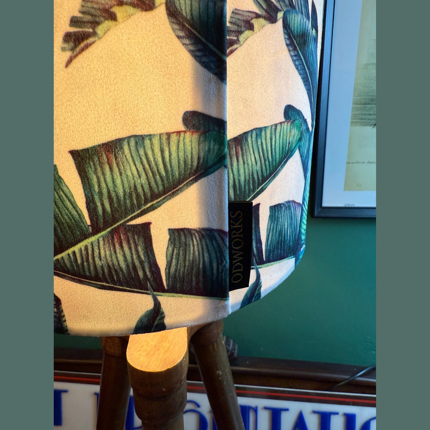 Palm leaf jungle white velvet lampshade