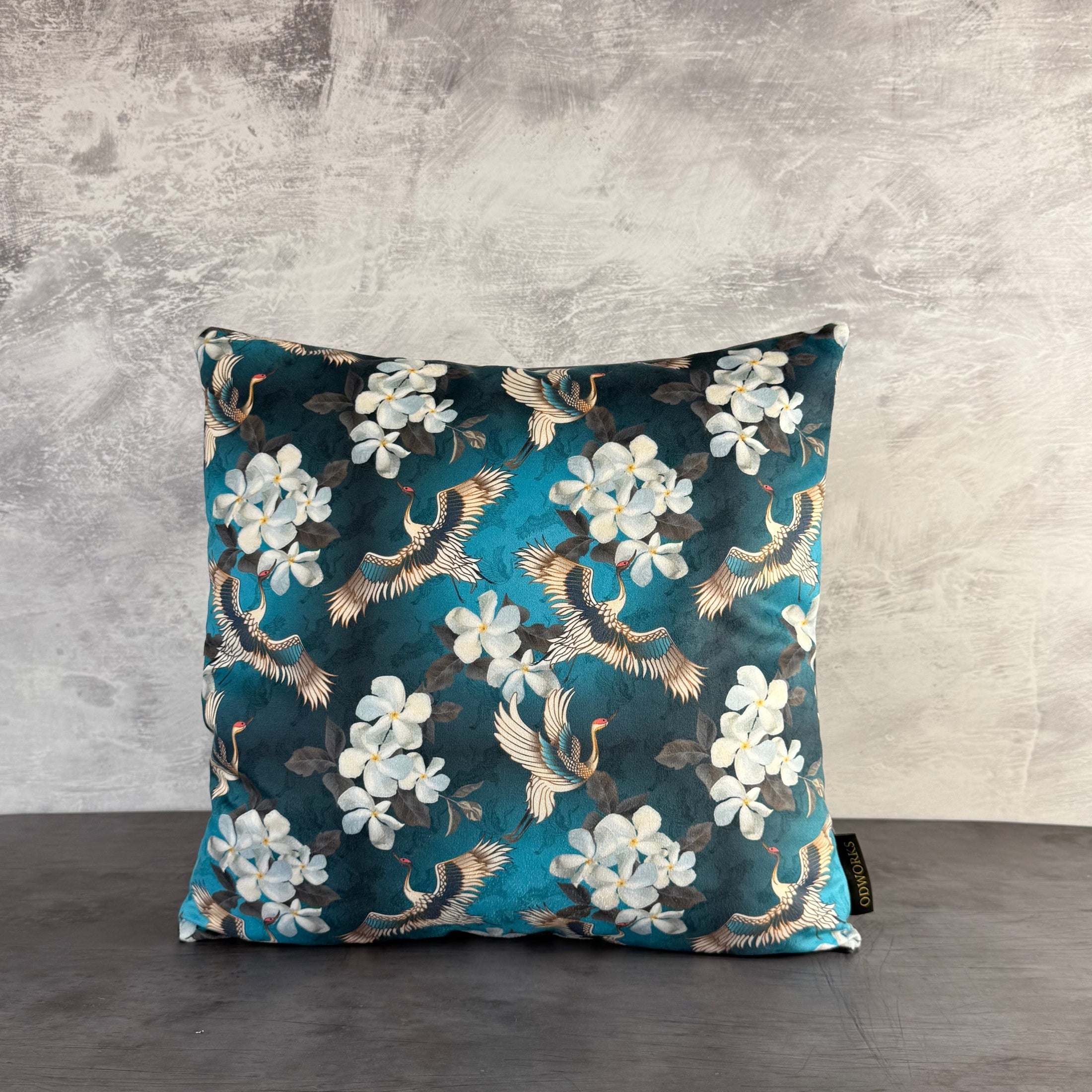 Japanese Mini Cranes | Teal & White Velvet | Cushion