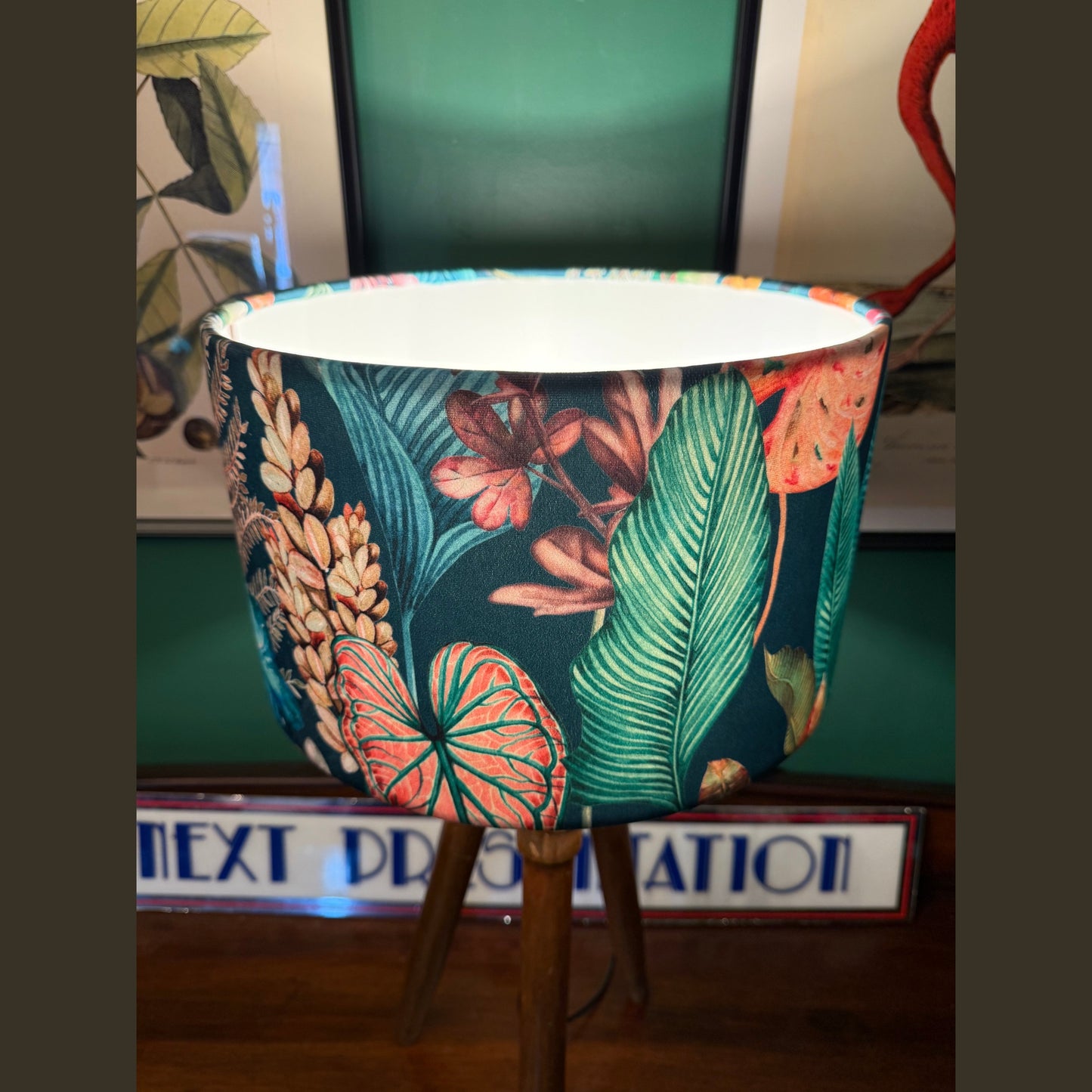 Electric botanical palm leaf velvet lampshade