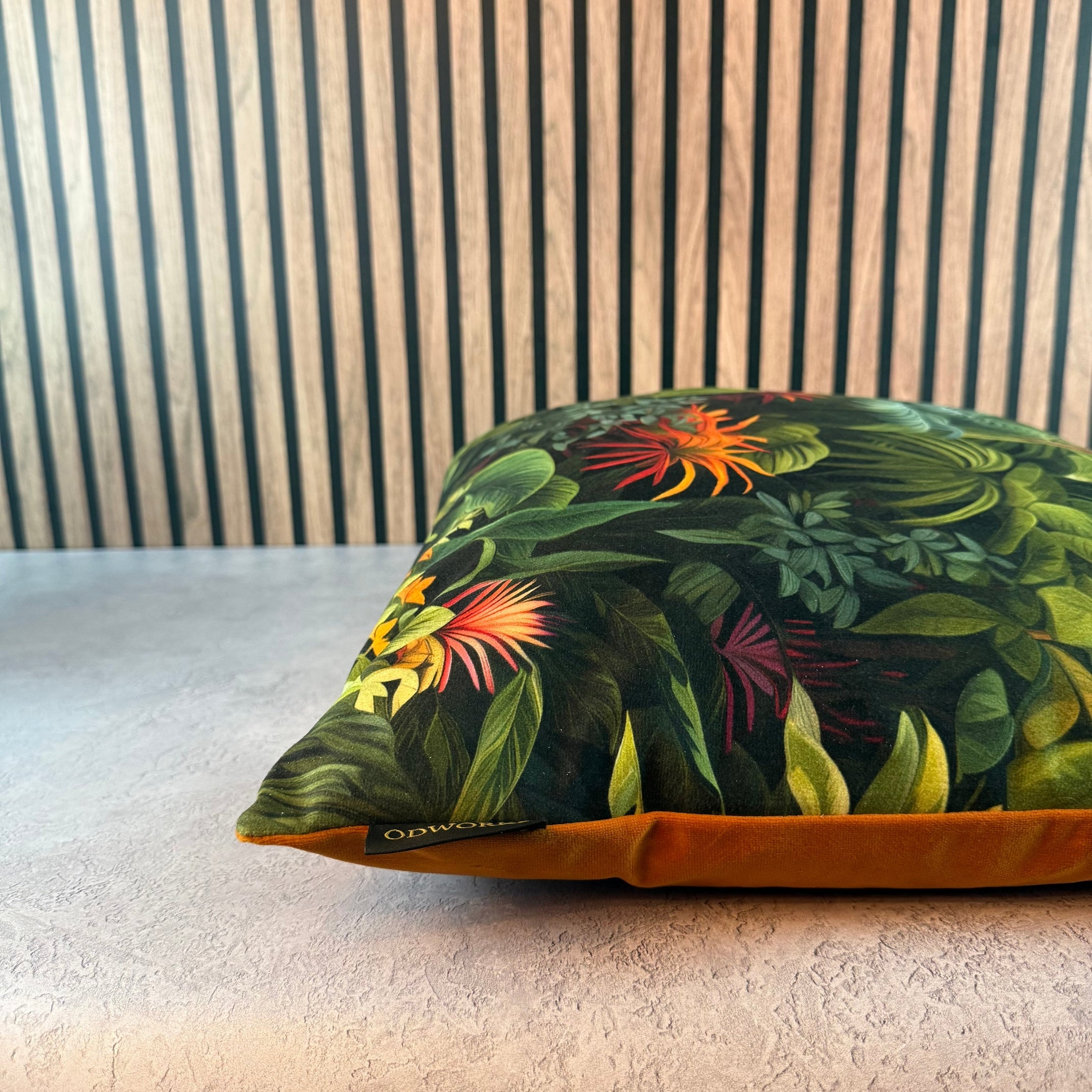 Lush Leaf | Green & Orange Velvet | Cushion