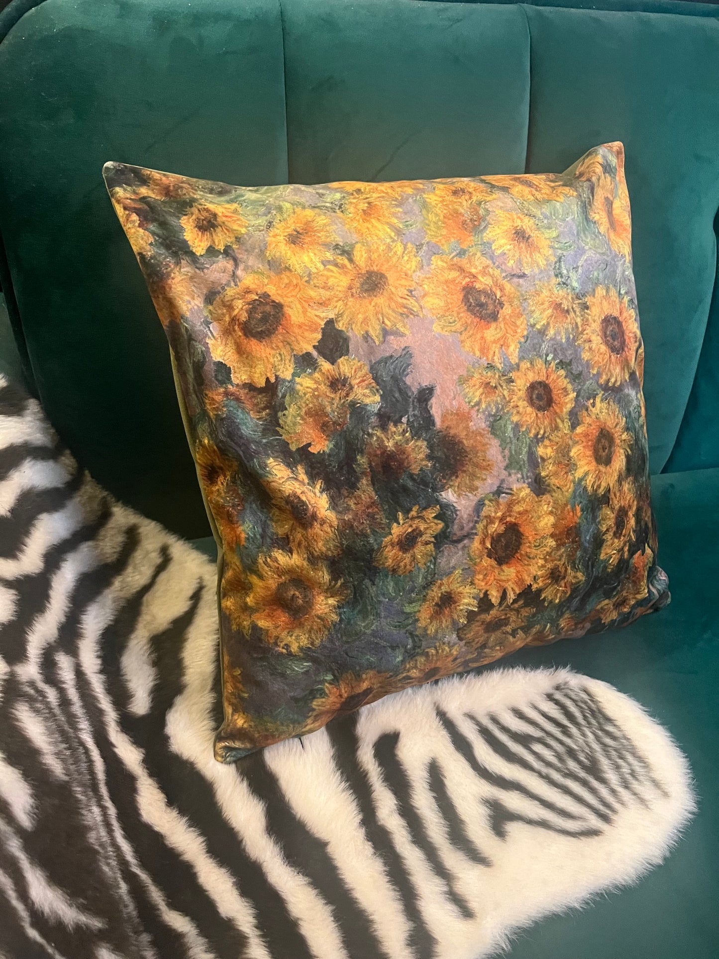 Golden sunflowers luxury velvet cushion