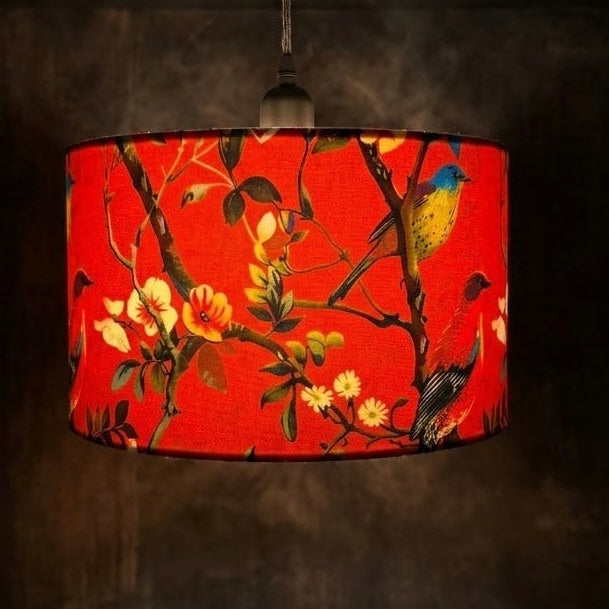 Perching Birds | Pink & Teal Velvet | Pendant Lampshade