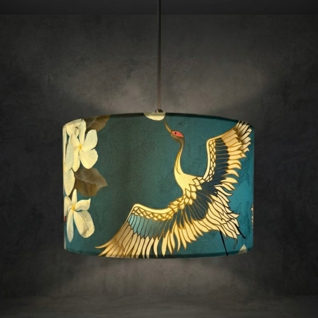 Japanese Cranes | Teal Velvet | Pendant Lampshade