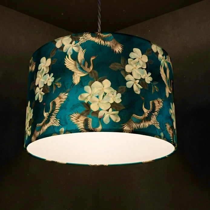 Japaneese Mini Crane | Teal & Grey Velvet | Pendant Lampshade