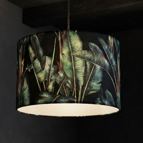 Palm Leaf | Black & Teal Velvet | Pendant Lampshade