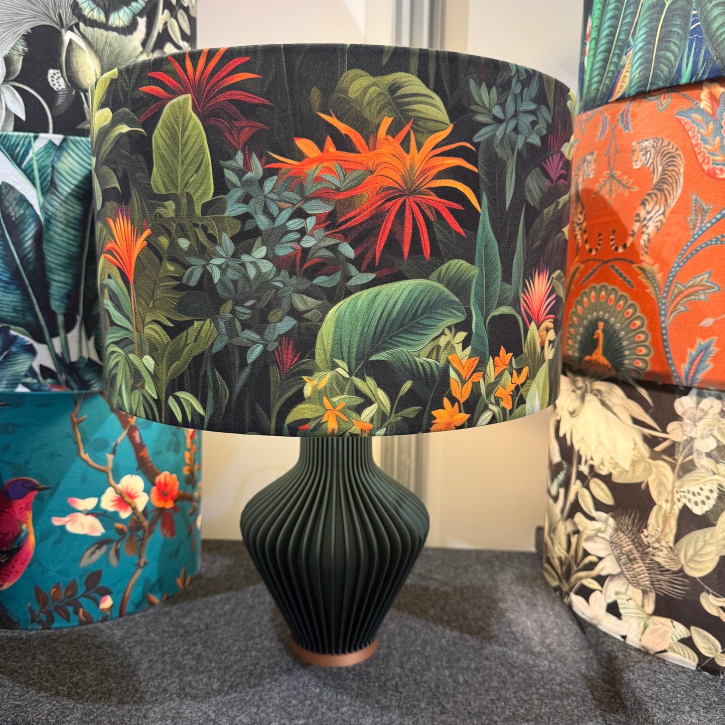 Lush leaf velvet cylinder lampshade