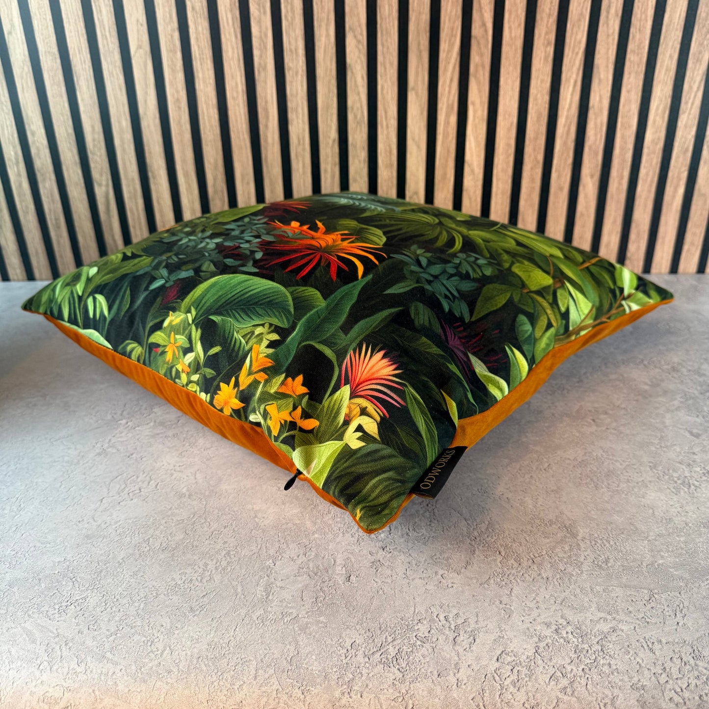 Lush leaf velvet feather filled cushion