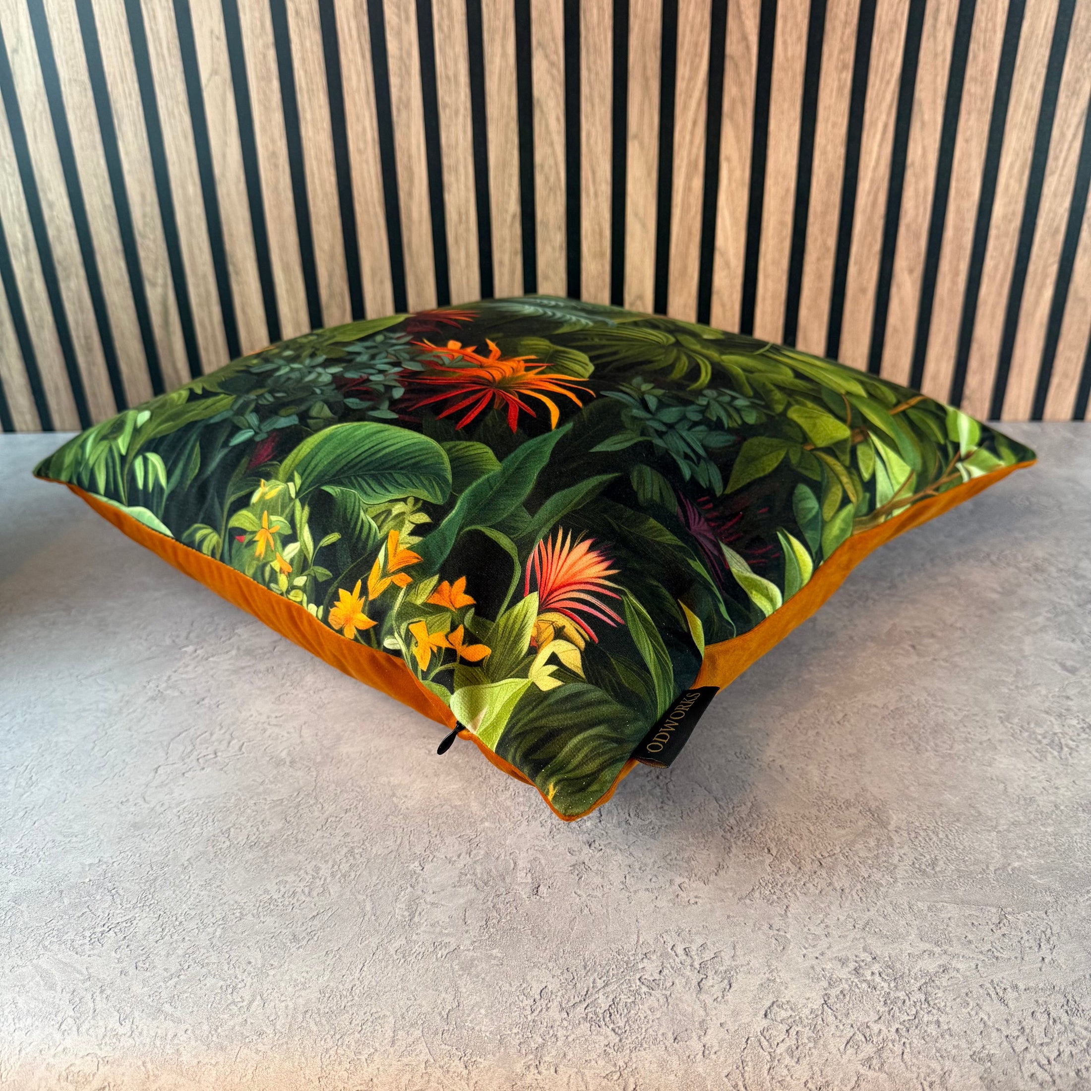 Lush Leaf | Green & Orange Velvet | Cushion