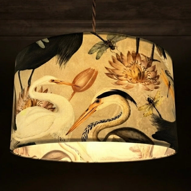 Herons & Egrets | Cream & Mustard Velvet | Pendant Lampshade