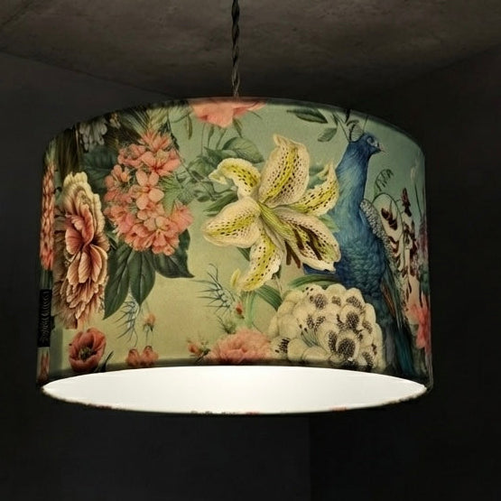 Peacock & Lily | Turquoise & Pink Velvet | Pendant Lampshade