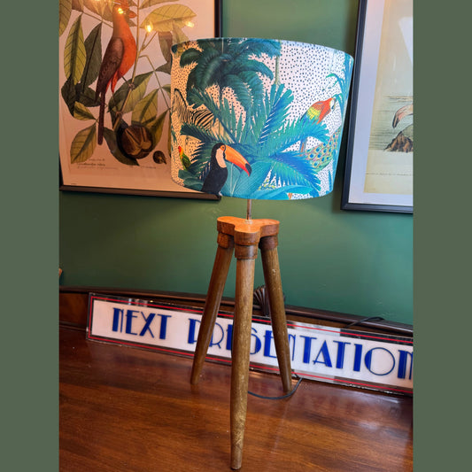 Tropical paradise jungle white & teal  velvet lampshade