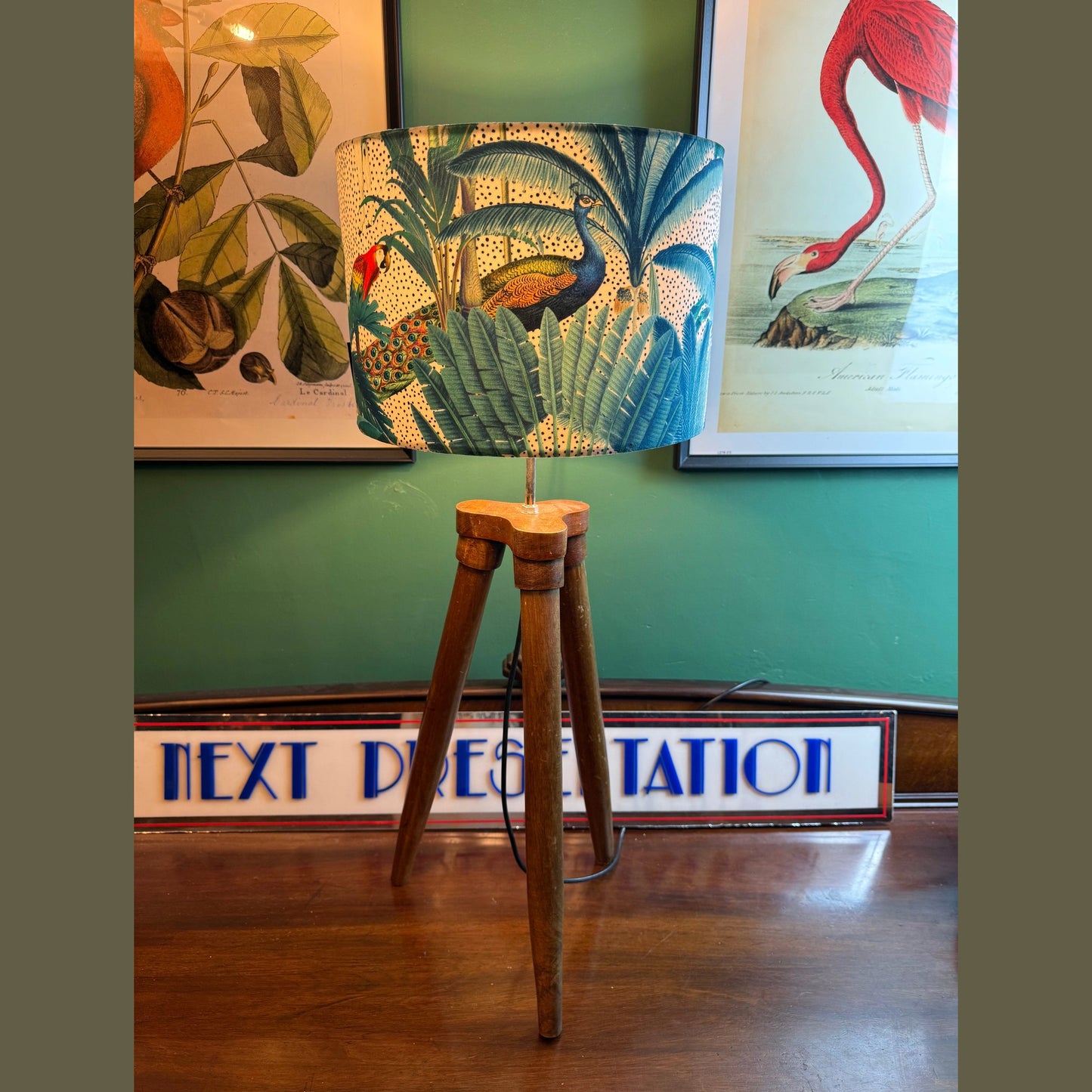Tropical paradise jungle white & teal  velvet lampshade