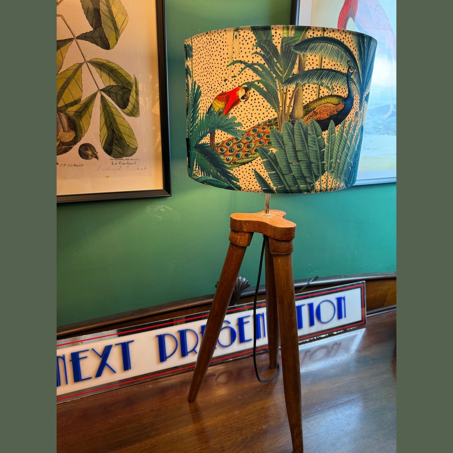 Tropical paradise jungle white & teal  velvet lampshade