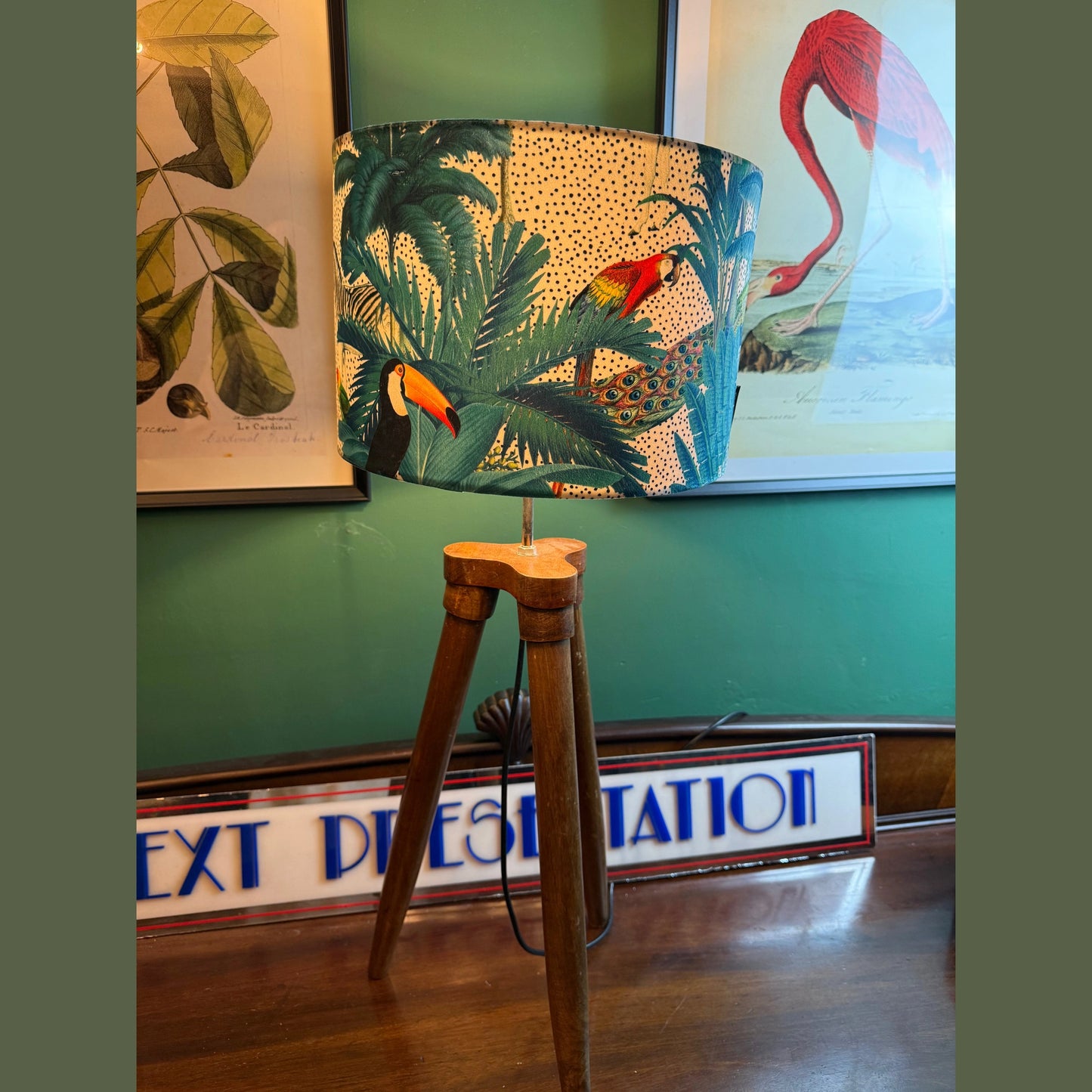 Tropical paradise jungle white & teal  velvet lampshade