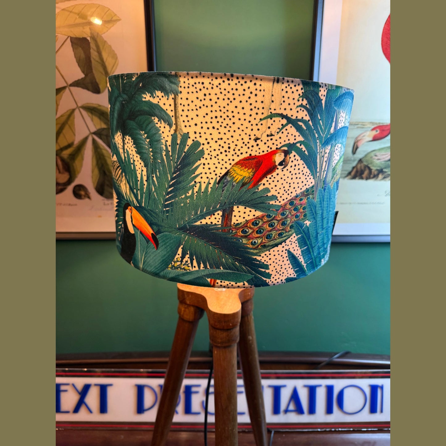 Tropical paradise jungle white & teal  velvet lampshade
