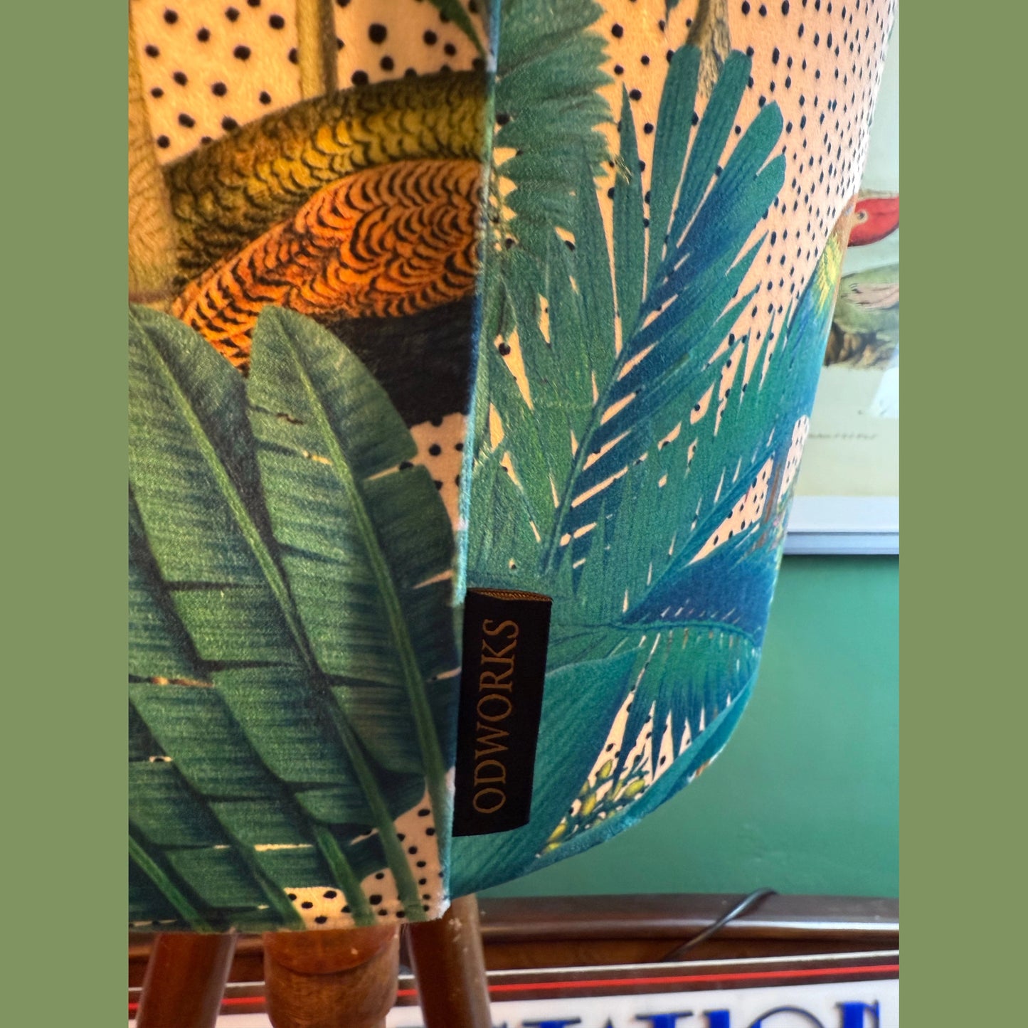 Tropical paradise jungle white & teal  velvet lampshade