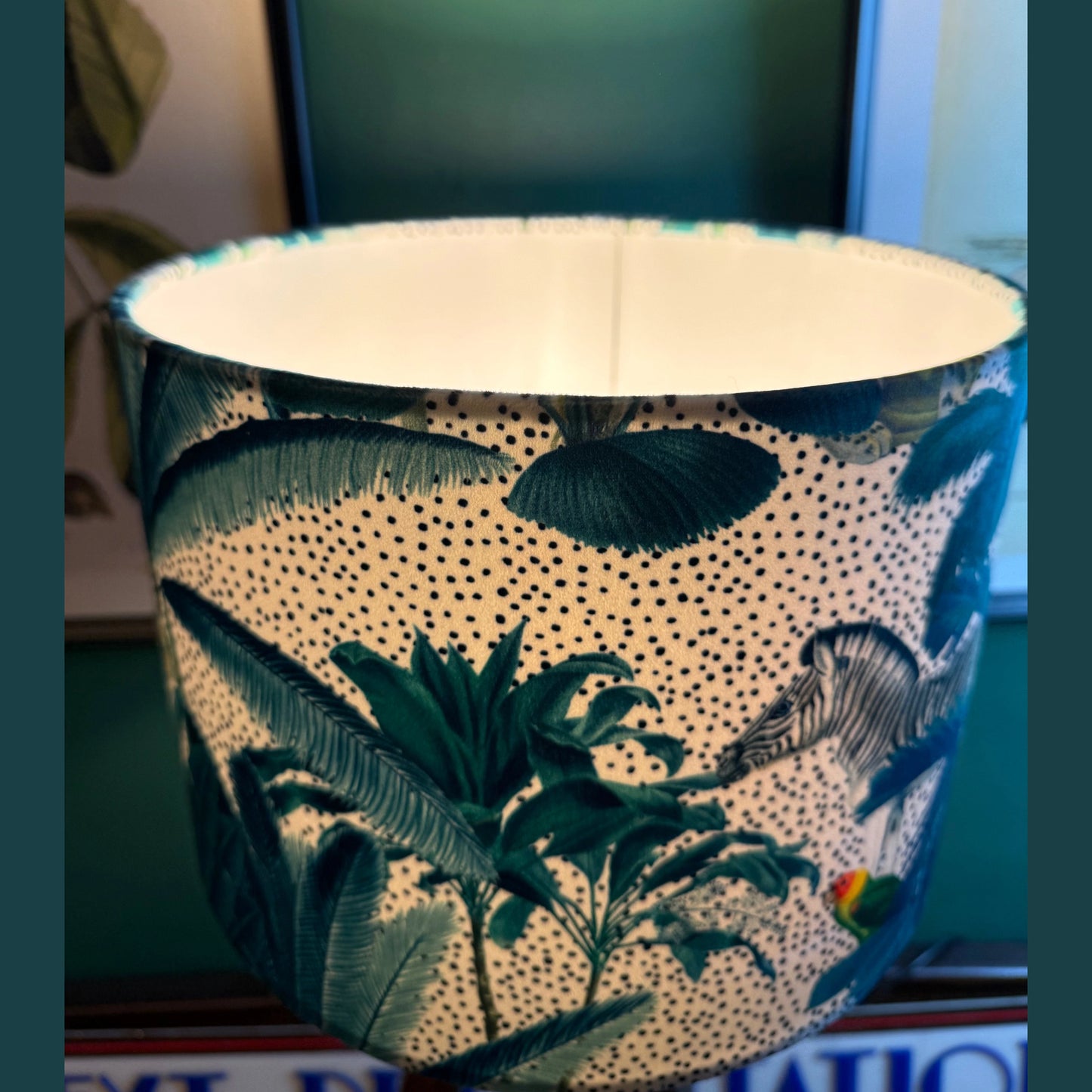Tropical paradise jungle white & teal  velvet lampshade