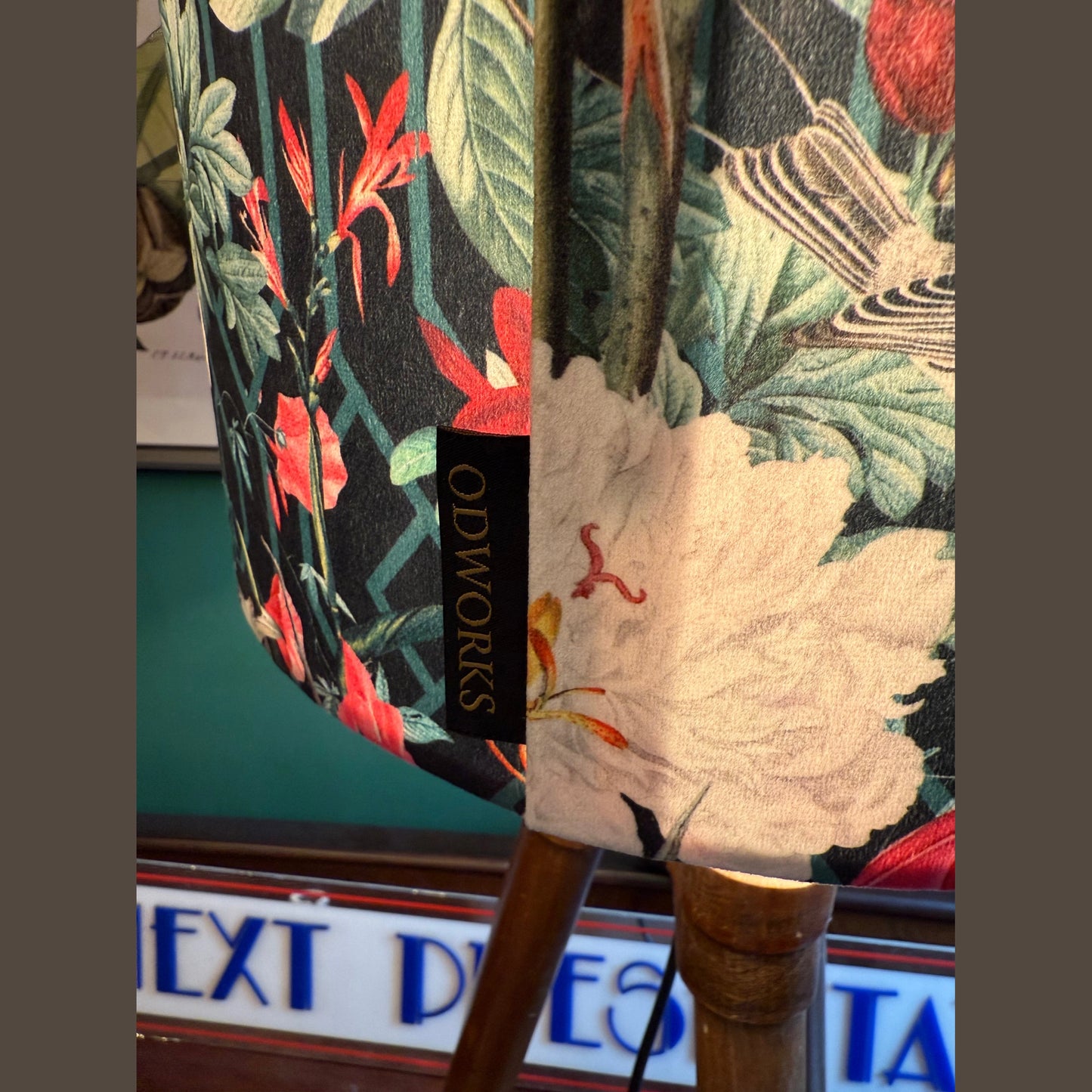 Geometric jays black velvet lampshade parrot toucan palm peacock jungle