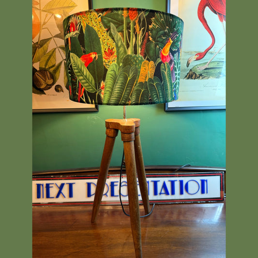 Rainforest black velvet lampshade parrot toucan palm peacock jungle