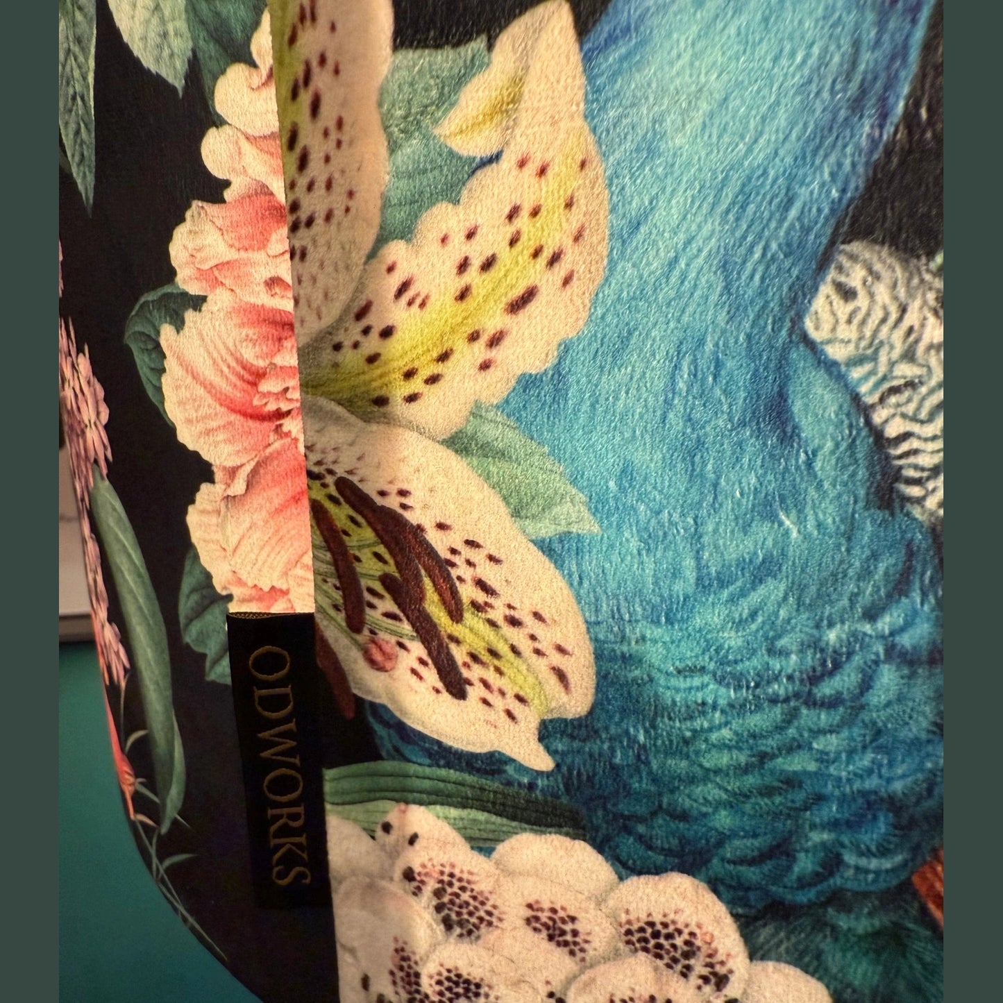 Black and teal velvet botanical peacocks lampshade