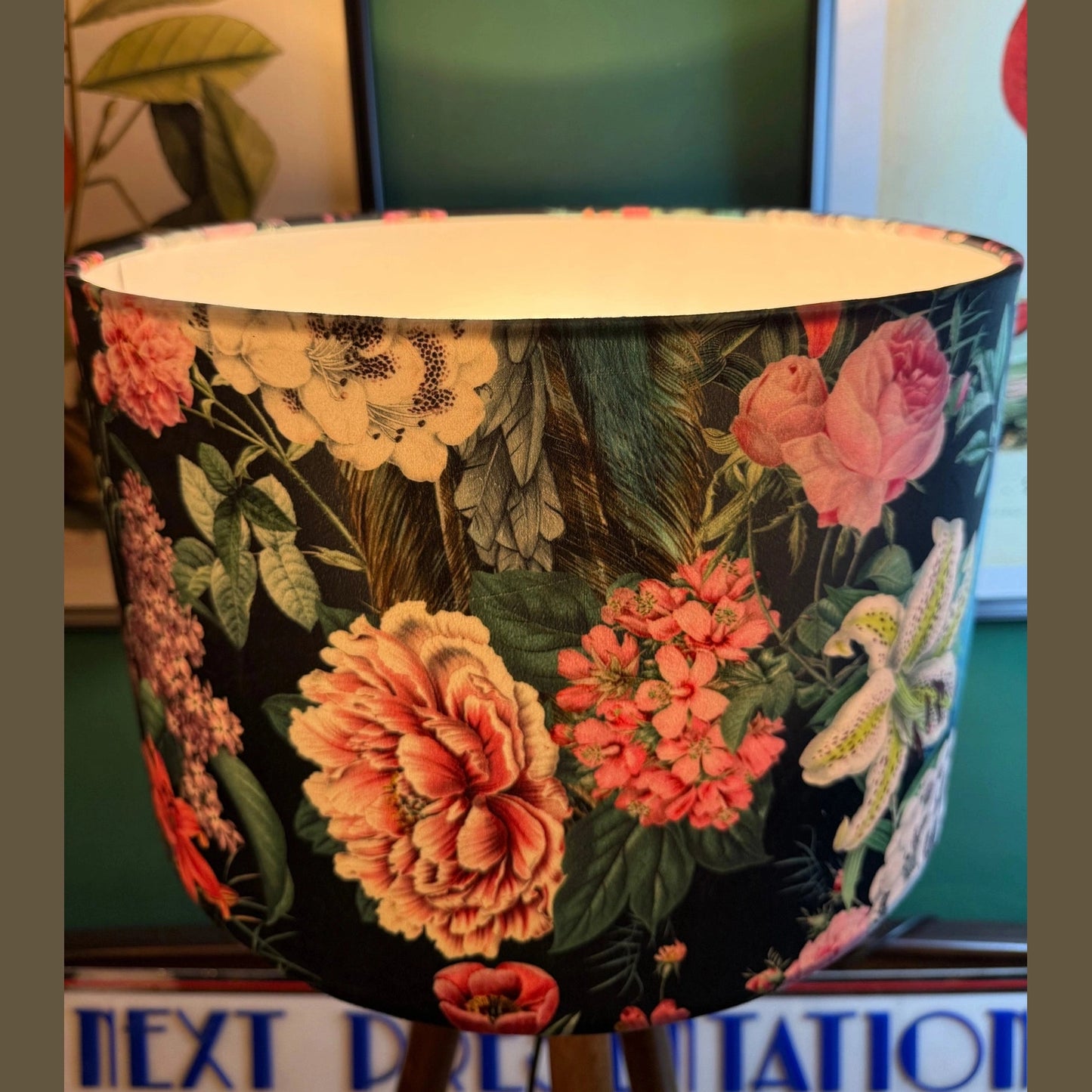Black and teal velvet botanical peacocks lampshade