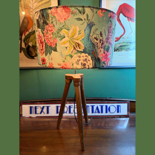 Turquoise botanical peacocks velvet lampshade