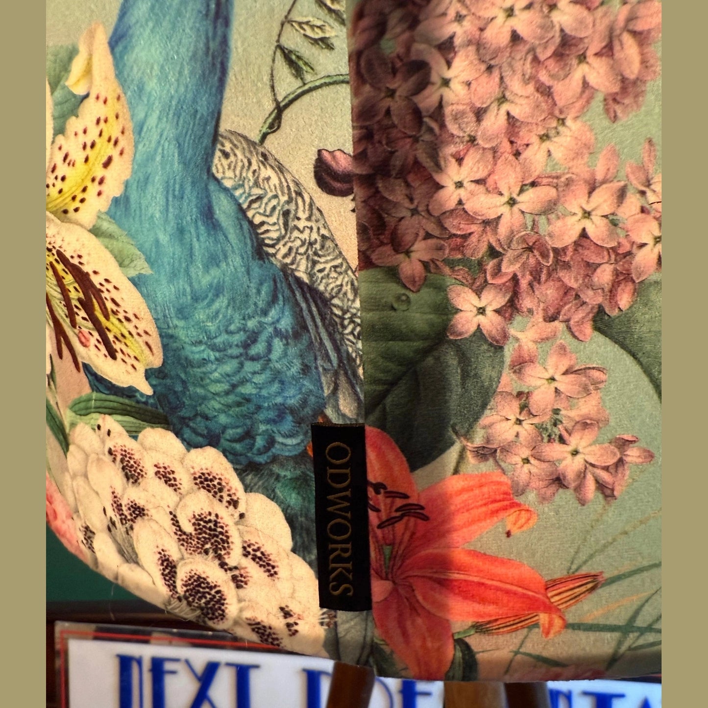 Turquoise botanical peacocks velvet lampshade