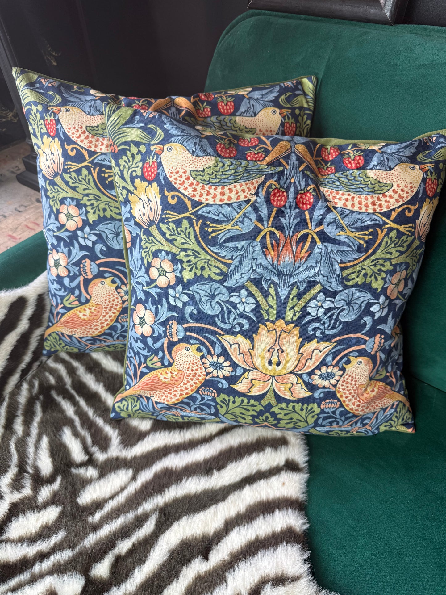 William Morris & Co Strawberry thief  cushion indigo and mineral