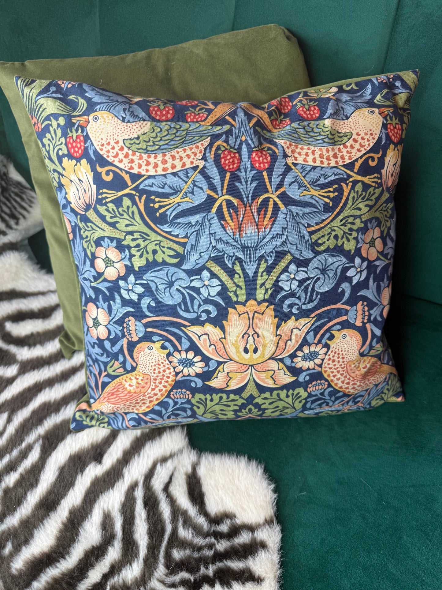 William Morris & Co Strawberry thief  cushion indigo and mineral