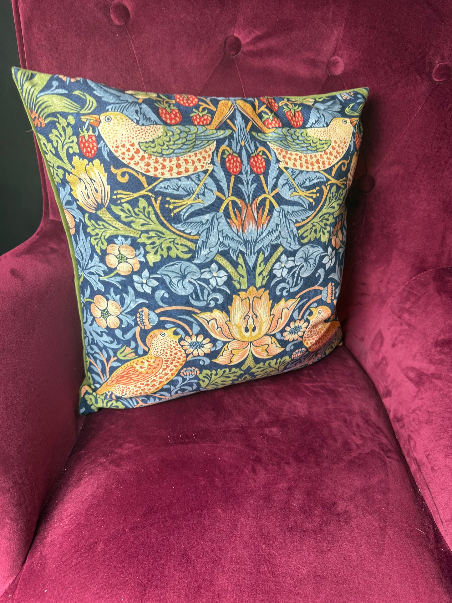 William Morris & Co Strawberry thief  cushion indigo and mineral