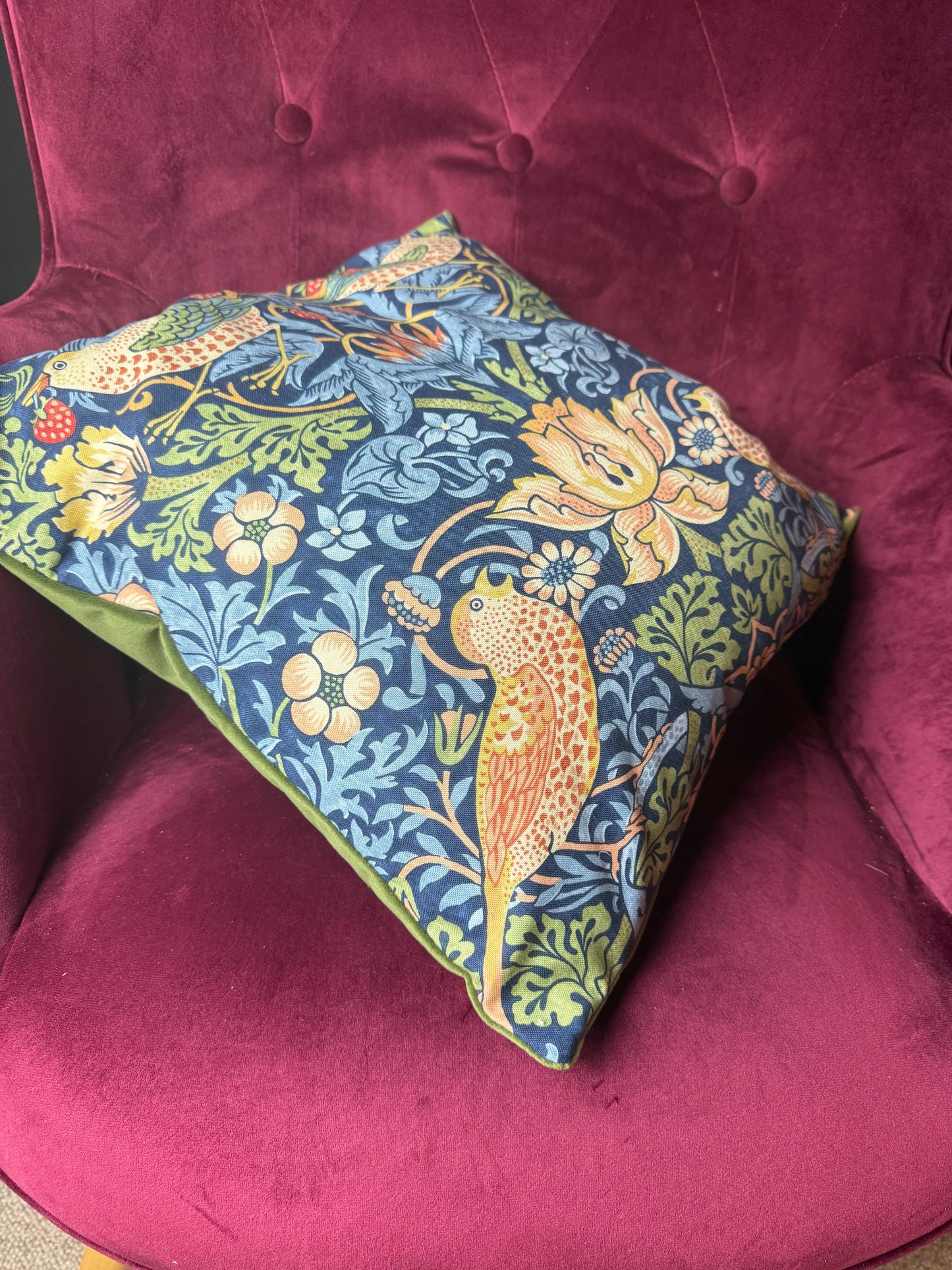 William Morris & Co Strawberry thief  cushion indigo and mineral