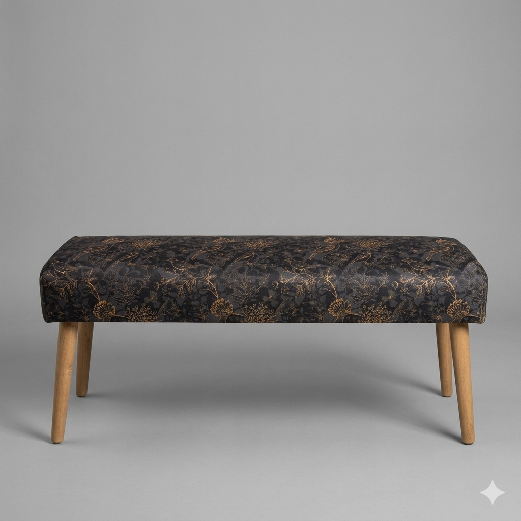 Rustic Birds | Black & Copper Velvet | Bench